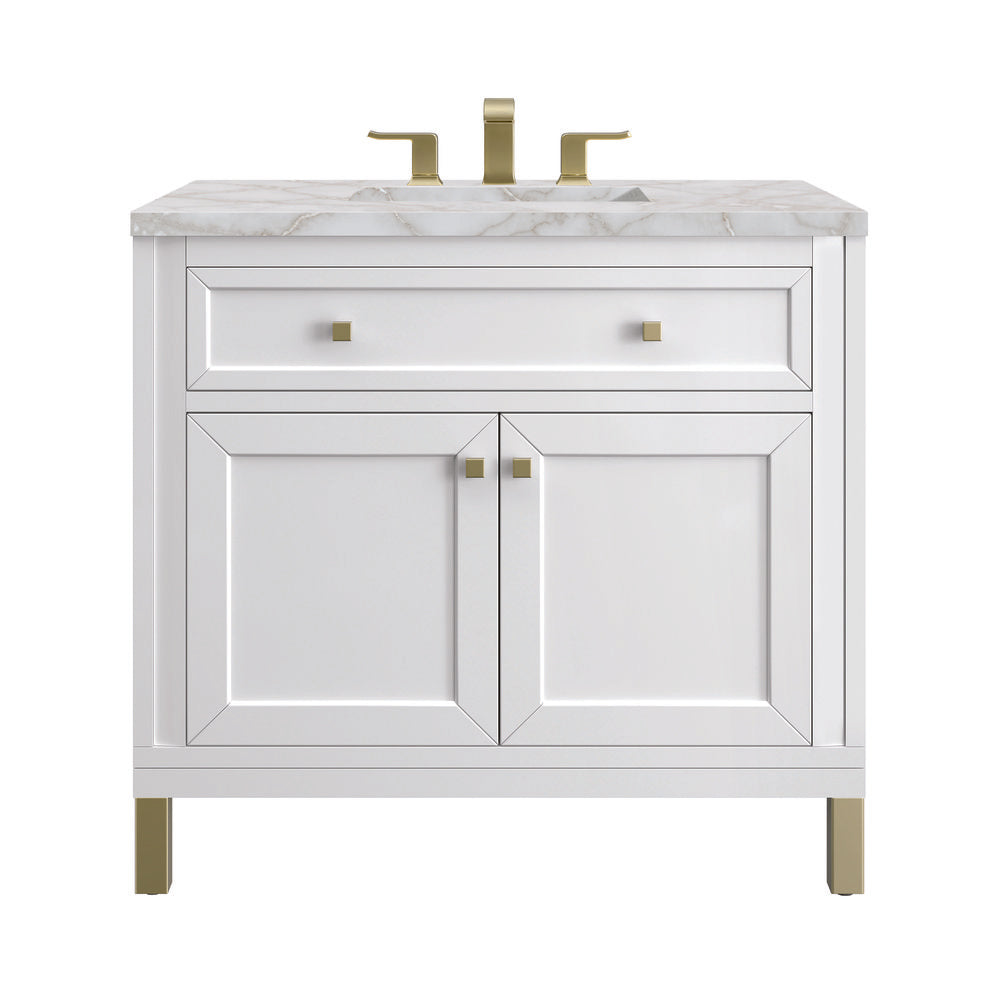 James Martin - Chicago 36" Single Vanity, Glossy White, w/ 3 CM Victorian Silver Silestone® Top - 503-V36-GW-3VSL view 1