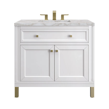 James Martin - Chicago 36" Single Vanity, Glossy White, w/ 3 CM Victorian Silver Silestone® Top - 503-V36-GW-3VSL view 1