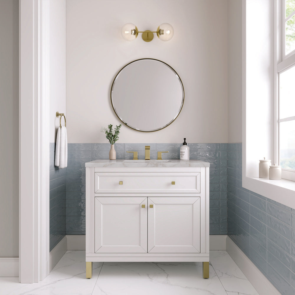 James Martin - Chicago 36" Single Vanity, Glossy White, w/ 3 CM Victorian Silver Silestone® Top - 503-V36-GW-3VSL view 4