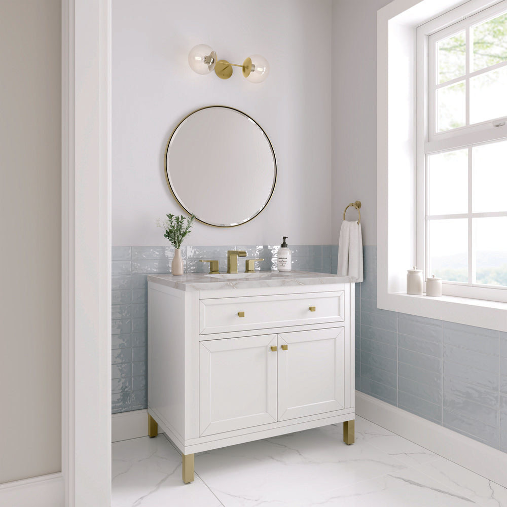 James Martin - Chicago 36" Single Vanity, Glossy White, w/ 3 CM Victorian Silver Silestone® Top - 503-V36-GW-3VSL view 5