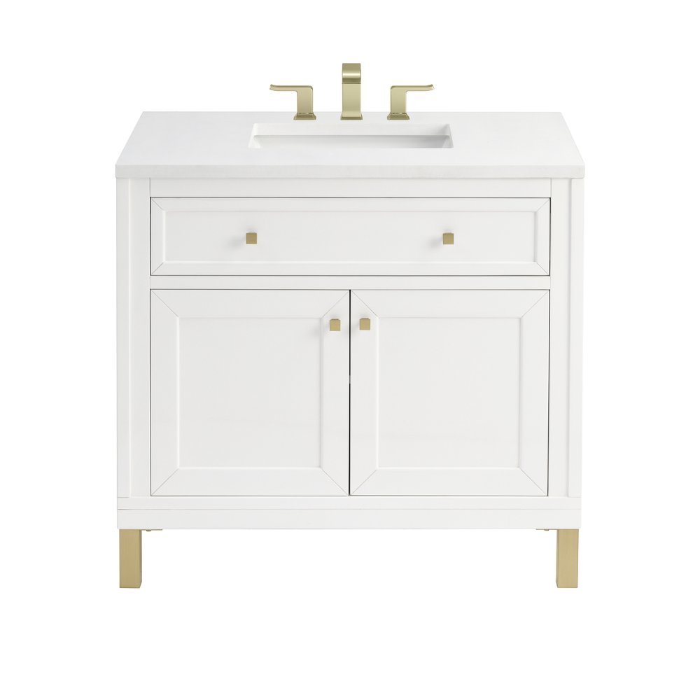 James Martin - Chicago 36" Single Vanity, Glossy White, w/ 3 CM White Zeus Silestone® Top - 503-V36-GW-3WZ view 1