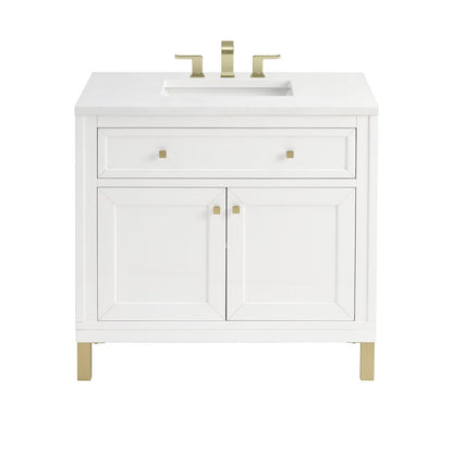 James Martin - Chicago 36" Single Vanity, Glossy White, w/ 3 CM White Zeus Silestone® Top - 503-V36-GW-3WZ view 1