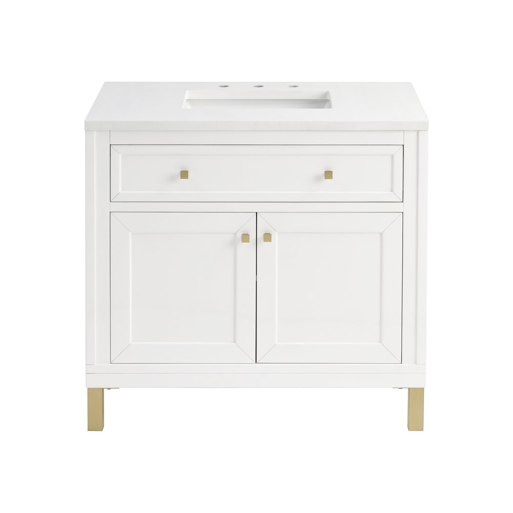 James Martin - Chicago 36" Single Vanity, Glossy White, w/ 3 CM White Zeus Silestone® Top - 503-V36-GW-3WZ view 2