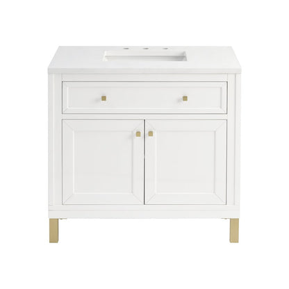 James Martin - Chicago 36" Single Vanity, Glossy White, w/ 3 CM White Zeus Silestone® Top - 503-V36-GW-3WZ view 2