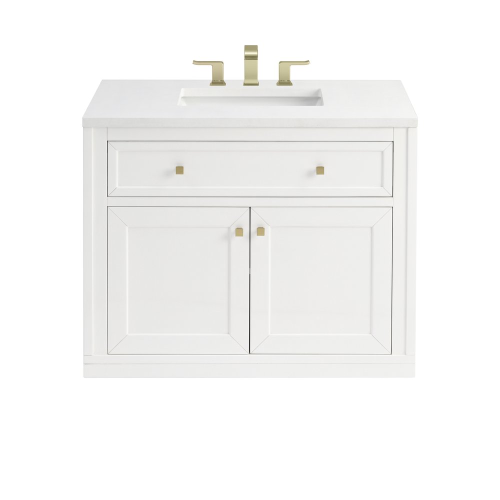 James Martin - Chicago 36" Single Vanity, Glossy White, w/ 3 CM White Zeus Silestone® Top - 503-V36-GW-3WZ view 3