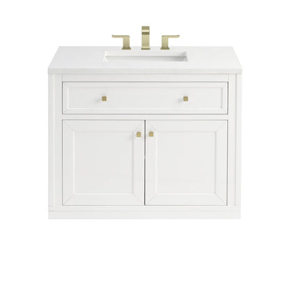 James Martin - Chicago 36" Single Vanity, Glossy White, w/ 3 CM White Zeus Silestone® Top - 503-V36-GW-3WZ view 3