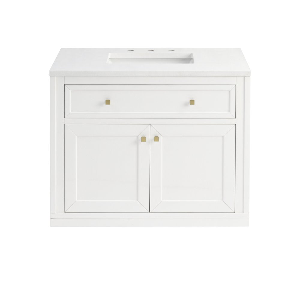 James Martin - Chicago 36" Single Vanity, Glossy White, w/ 3 CM White Zeus Silestone® Top - 503-V36-GW-3WZ view 4