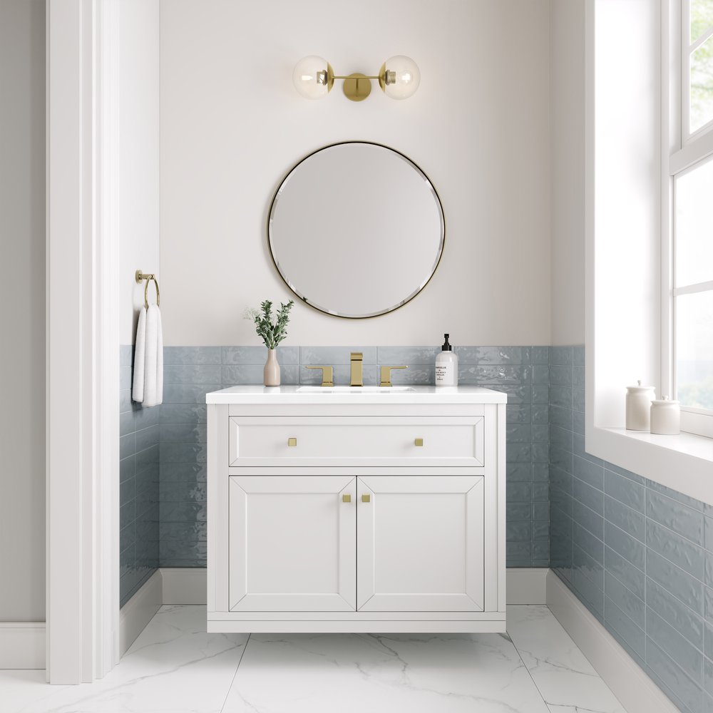 James Martin - Chicago 36" Single Vanity, Glossy White, w/ 3 CM White Zeus Silestone® Top - 503-V36-GW-3WZ view 7