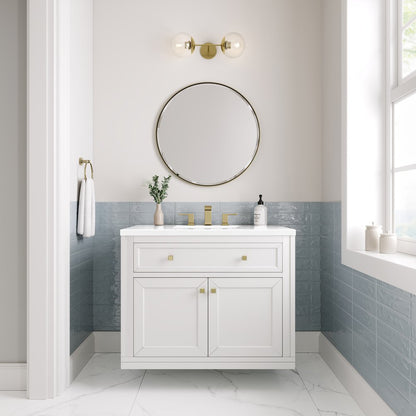 James Martin - Chicago 36" Single Vanity, Glossy White, w/ 3 CM White Zeus Silestone® Top - 503-V36-GW-3WZ view 7