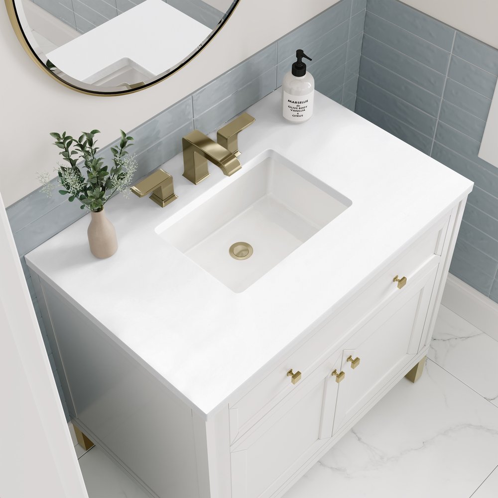 James Martin - Chicago 36" Single Vanity, Glossy White, w/ 3 CM White Zeus Silestone® Top - 503-V36-GW-3WZ view 11