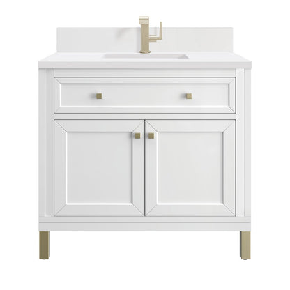 James Martin - Chicago 36" Single Vanity, Glossy White, w/ Single Hole 3CM White Zeus Silestone® Top & Backsplash - 503-V36-GW-1WZ view 1