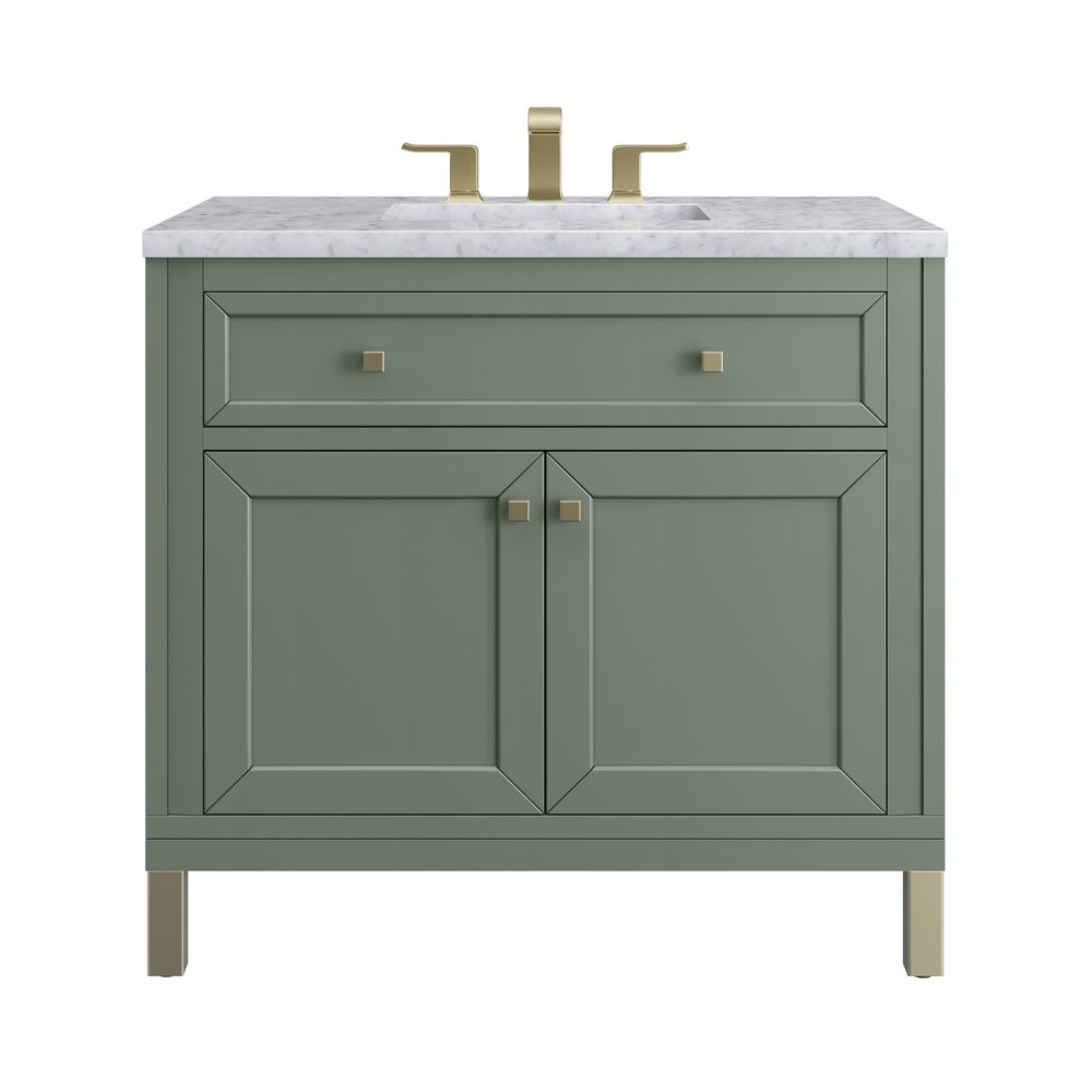 James Martin - Chicago 36" Single Vanity, Smokey Celadon, w/ 3 CM Carrara Marble Top - 503-V36-SC-3CAR view 1