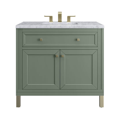 James Martin - Chicago 36" Single Vanity, Smokey Celadon, w/ 3 CM Carrara Marble Top - 503-V36-SC-3CAR view 1