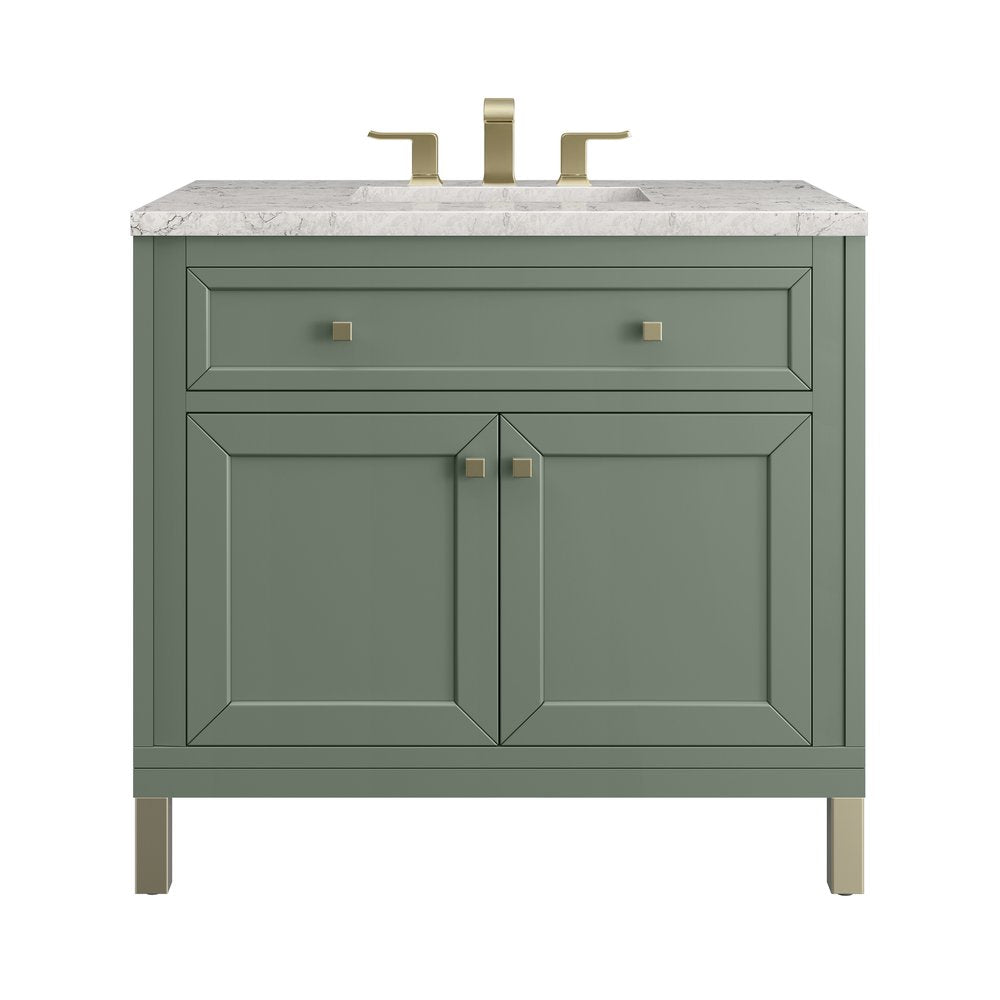 James Martin - Chicago 36" Single Vanity, Smokey Celadon, w/ 3 CM Eternal Jasmine Pearl Silestone® Top - 503-V36-SC-3EJP view 1