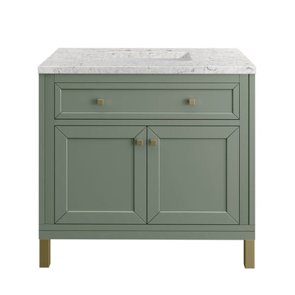 James Martin - Chicago 36" Single Vanity, Smokey Celadon, w/ 3 CM Eternal Jasmine Pearl Silestone® Top - 503-V36-SC-3EJP view 2