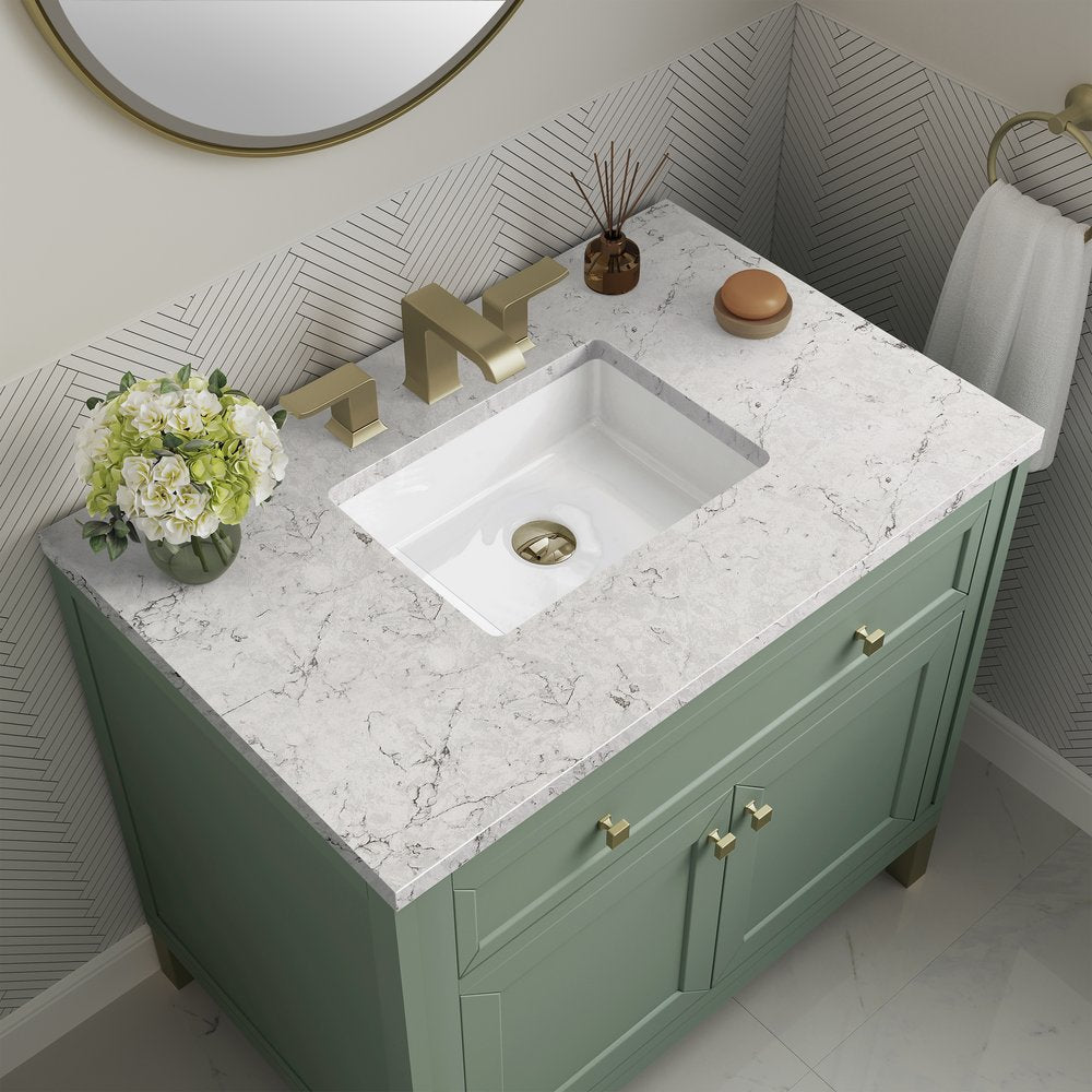 James Martin - Chicago 36" Single Vanity, Smokey Celadon, w/ 3 CM Eternal Jasmine Pearl Silestone® Top - 503-V36-SC-3EJP view 9