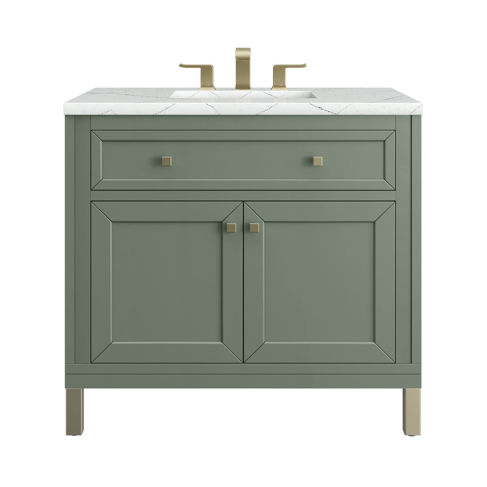 James Martin - Chicago 36" Single Vanity, Smokey Celadon, w/ 3 CM Ethereal Noctis Silestone® Top - 503-V36-SC-3ENC view 1