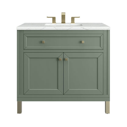 James Martin - Chicago 36" Single Vanity, Smokey Celadon, w/ 3 CM Ethereal Noctis Silestone® Top - 503-V36-SC-3ENC view 1