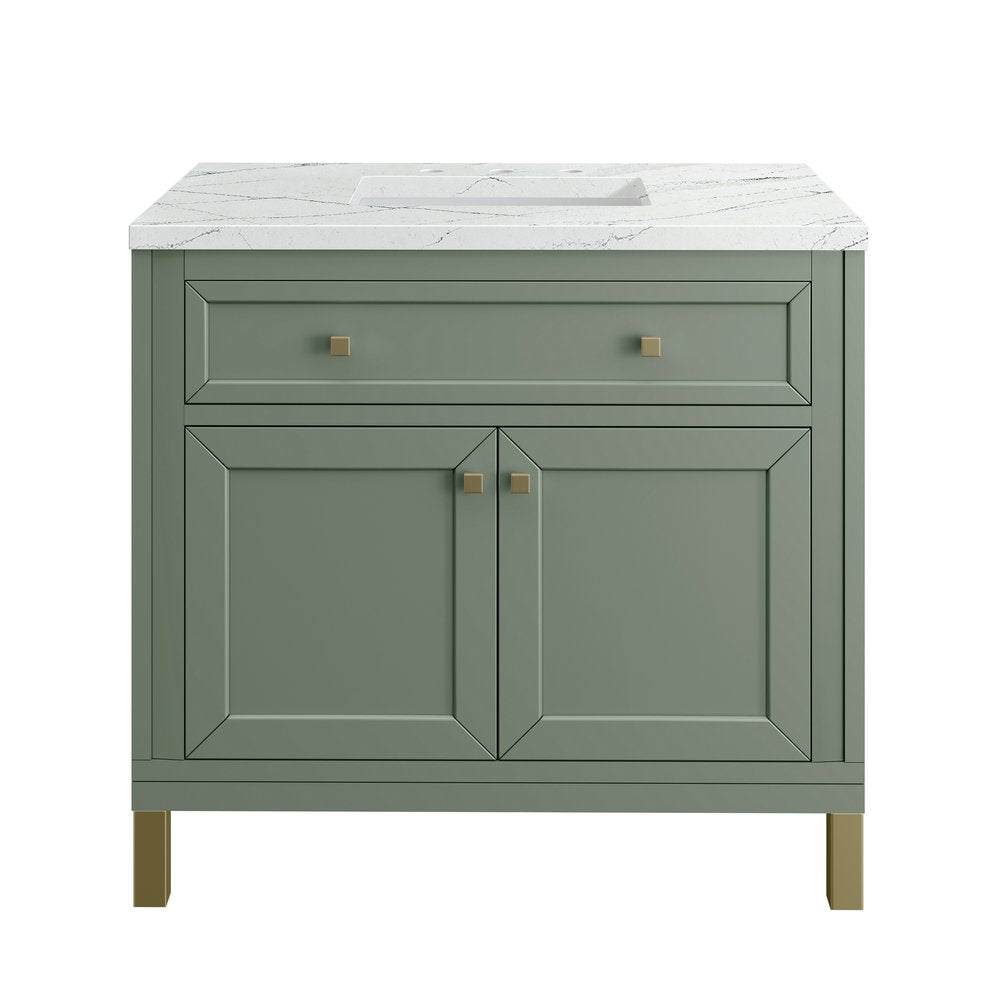 James Martin - Chicago 36" Single Vanity, Smokey Celadon, w/ 3 CM Ethereal Noctis Silestone® Top - 503-V36-SC-3ENC view 2