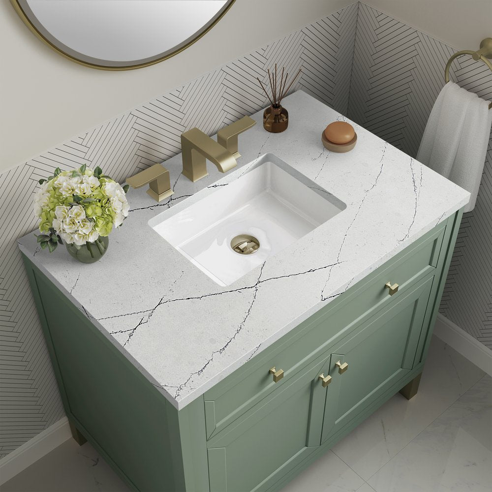 James Martin - Chicago 36" Single Vanity, Smokey Celadon, w/ 3 CM Ethereal Noctis Silestone® Top - 503-V36-SC-3ENC view 9