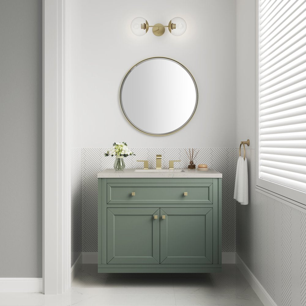 James Martin - Chicago 36" Single Vanity, Smokey Celadon, w/ 3 CM Siberian Silestone Top - 503-V36-SC-3SFR view 4