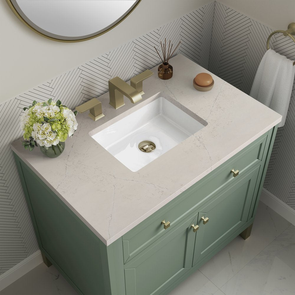 James Martin - Chicago 36" Single Vanity, Smokey Celadon, w/ 3 CM Siberian Silestone Top - 503-V36-SC-3SFR view 7