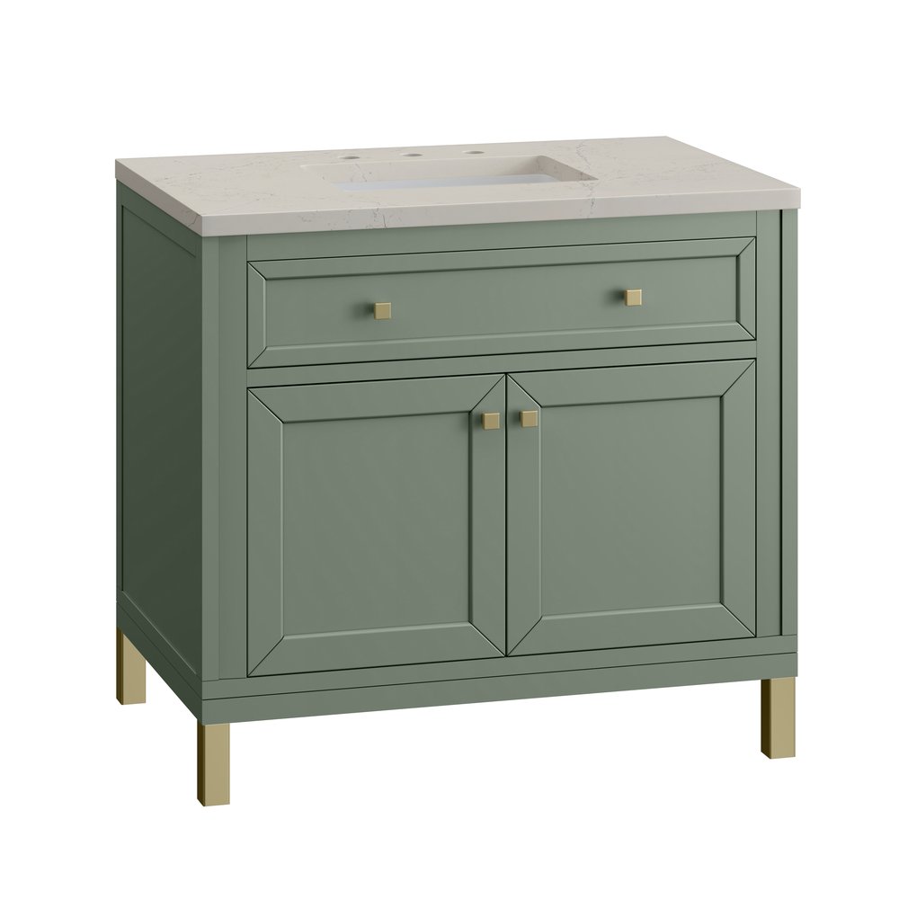 James Martin - Chicago 36" Single Vanity, Smokey Celadon, w/ 3 CM Siberian Silestone Top - 503-V36-SC-3SFR view 9