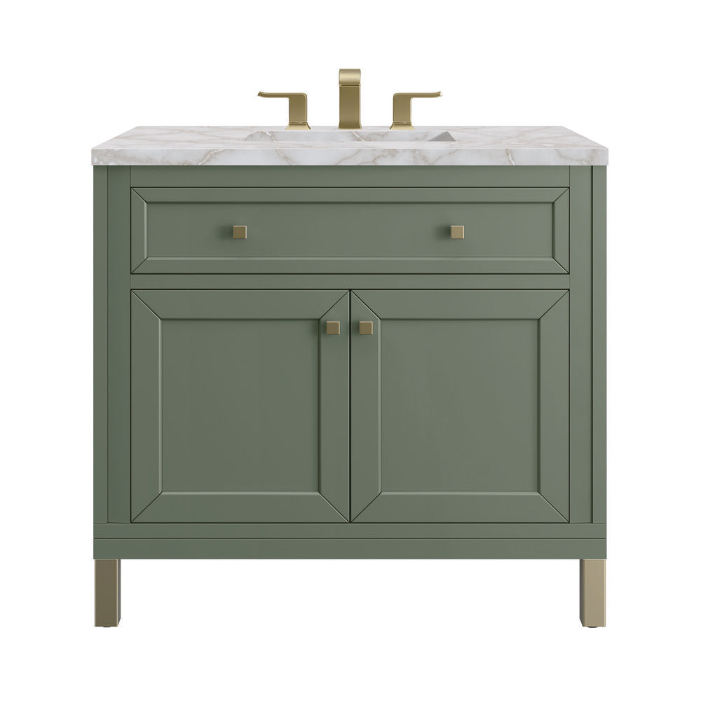 James Martin - Chicago 36" Single Vanity, Smokey Celadon, w/ 3 CM Victorian Silver Silestone® Top - 503-V36-SC-3VSL view 1
