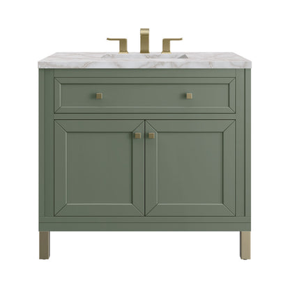 James Martin - Chicago 36" Single Vanity, Smokey Celadon, w/ 3 CM Victorian Silver Silestone® Top - 503-V36-SC-3VSL view 1