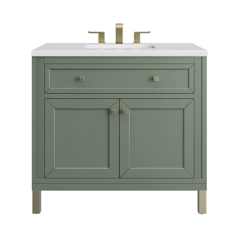 James Martin - Chicago 36" Single Vanity, Smokey Celadon, w/ 3 CM White Zeus Silestone® Top - 503-V36-SC-3WZ view 1