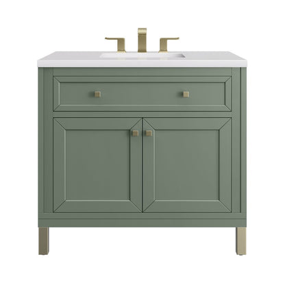 James Martin - Chicago 36" Single Vanity, Smokey Celadon, w/ 3 CM White Zeus Silestone® Top - 503-V36-SC-3WZ view 1