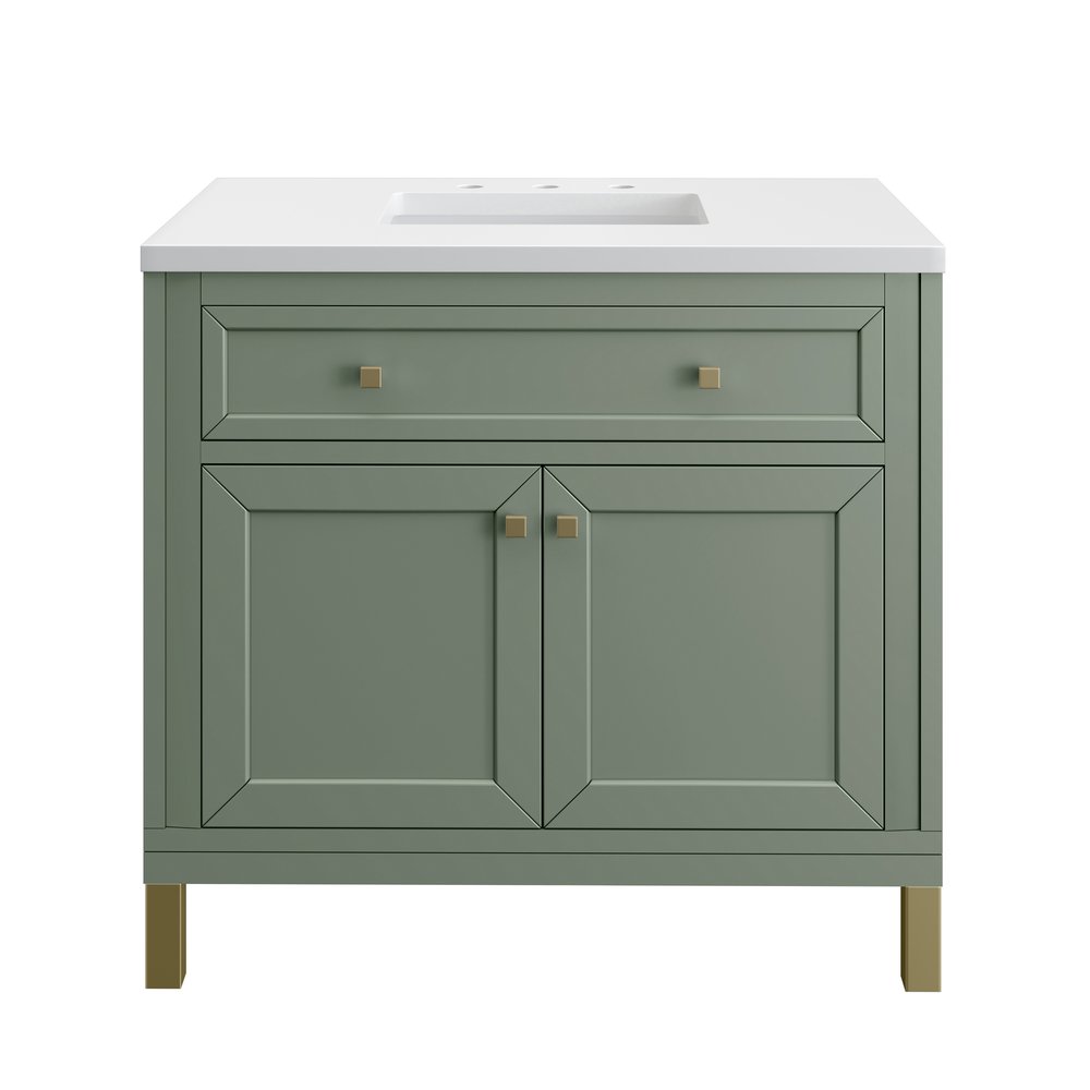James Martin - Chicago 36" Single Vanity, Smokey Celadon, w/ 3 CM White Zeus Silestone® Top - 503-V36-SC-3WZ view 2