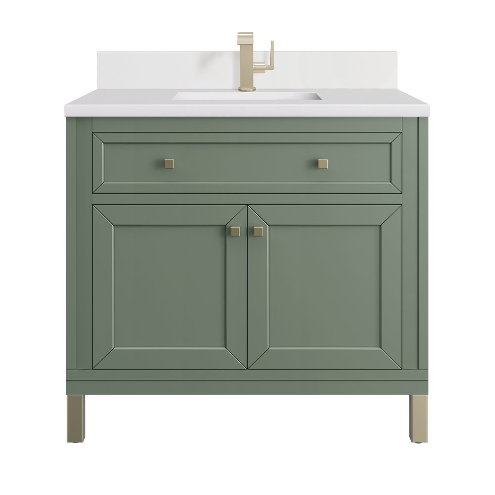 James Martin - Chicago 36" Single Vanity, Smokey Celadon, w/ Single Hole 3CM White Zeus Silestone® Top & Backsplash - 503-V36-SC-1WZ view 1