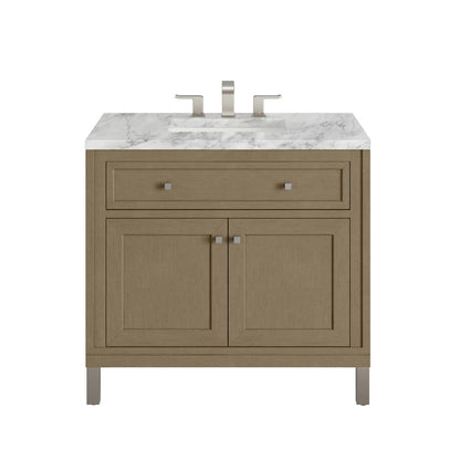 James Martin - Chicago 36" Single Vanity, Walnut Whisper, w/ 3 CM Carrara Marble Top - 503-V36-WLW-3CAR view 1