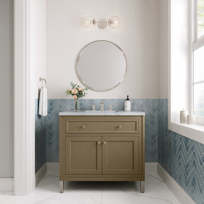 James Martin - Chicago 36" Single Vanity, Walnut Whisper, w/ 3 CM Carrara Marble Top - 503-V36-WLW-3CAR view 5