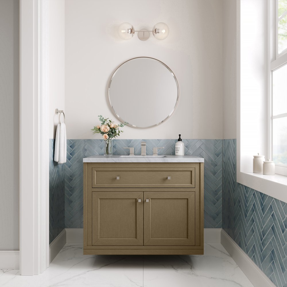 James Martin - Chicago 36" Single Vanity, Walnut Whisper, w/ 3 CM Carrara Marble Top - 503-V36-WLW-3CAR view 6