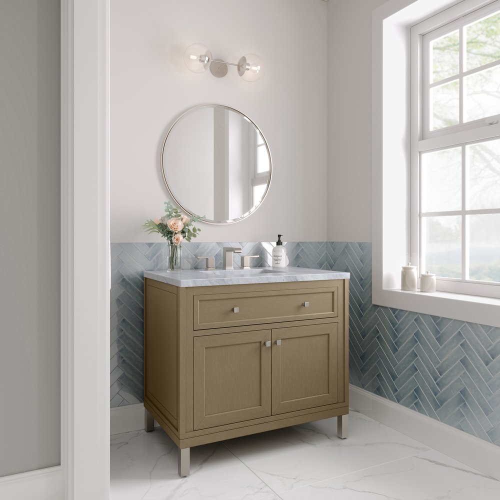 James Martin - Chicago 36" Single Vanity, Walnut Whisper, w/ 3 CM Carrara Marble Top - 503-V36-WLW-3CAR view 7