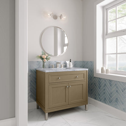 James Martin - Chicago 36" Single Vanity, Walnut Whisper, w/ 3 CM Carrara Marble Top - 503-V36-WLW-3CAR view 7