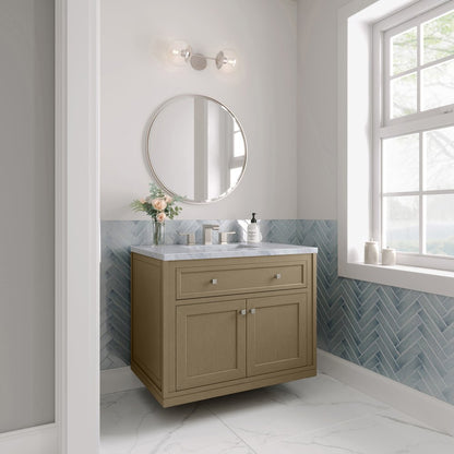 James Martin - Chicago 36" Single Vanity, Walnut Whisper, w/ 3 CM Carrara Marble Top - 503-V36-WLW-3CAR view 8