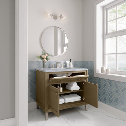 James Martin - Chicago 36" Single Vanity, Walnut Whisper, w/ 3 CM Carrara Marble Top - 503-V36-WLW-3CAR view 9