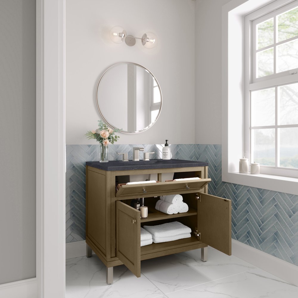 James Martin - Chicago 36" Single Vanity, Walnut Whisper, w/ 3 CM Charcoal Soapstone Silestone® Top - 503-V36-WLW-3CSP view 9