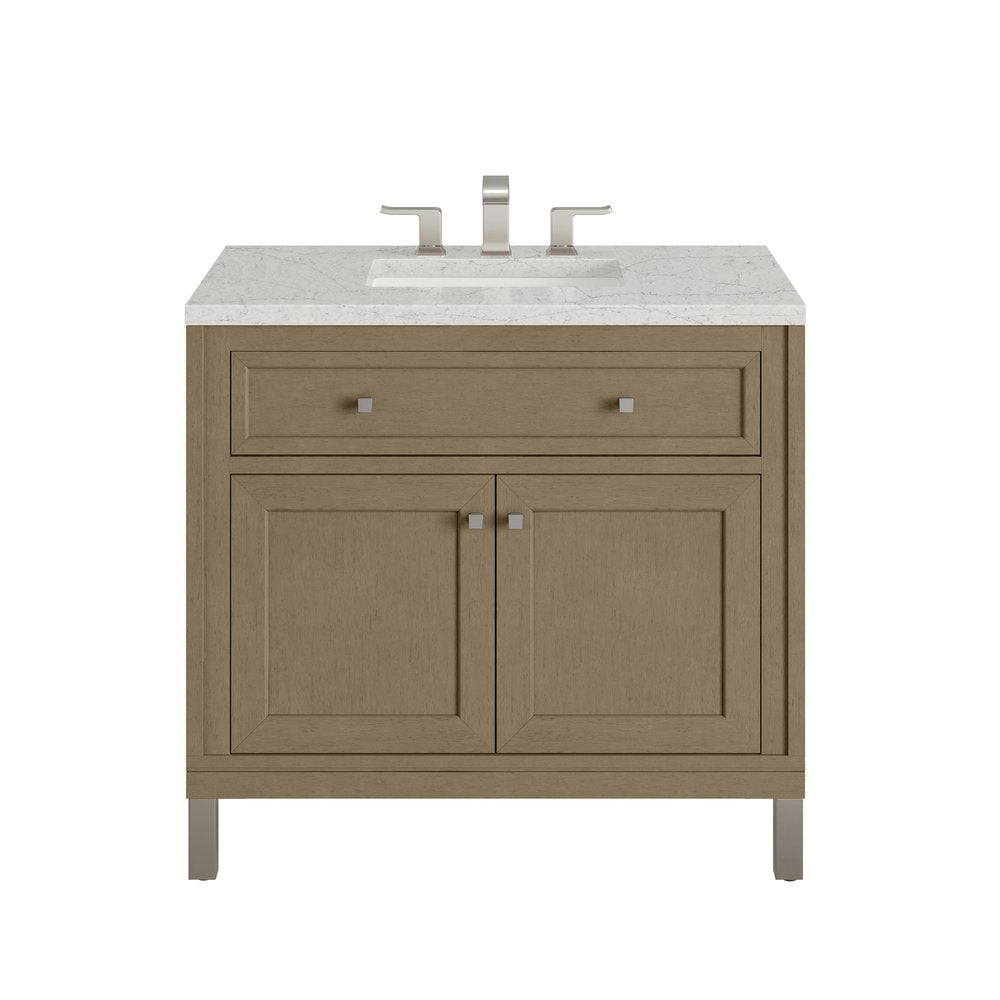 James Martin - Chicago 36" Single Vanity, Walnut Whisper, w/ 3 CM Eternal Jasmine Pearl Silestone® Top - 503-V36-WLW-3EJP view 1