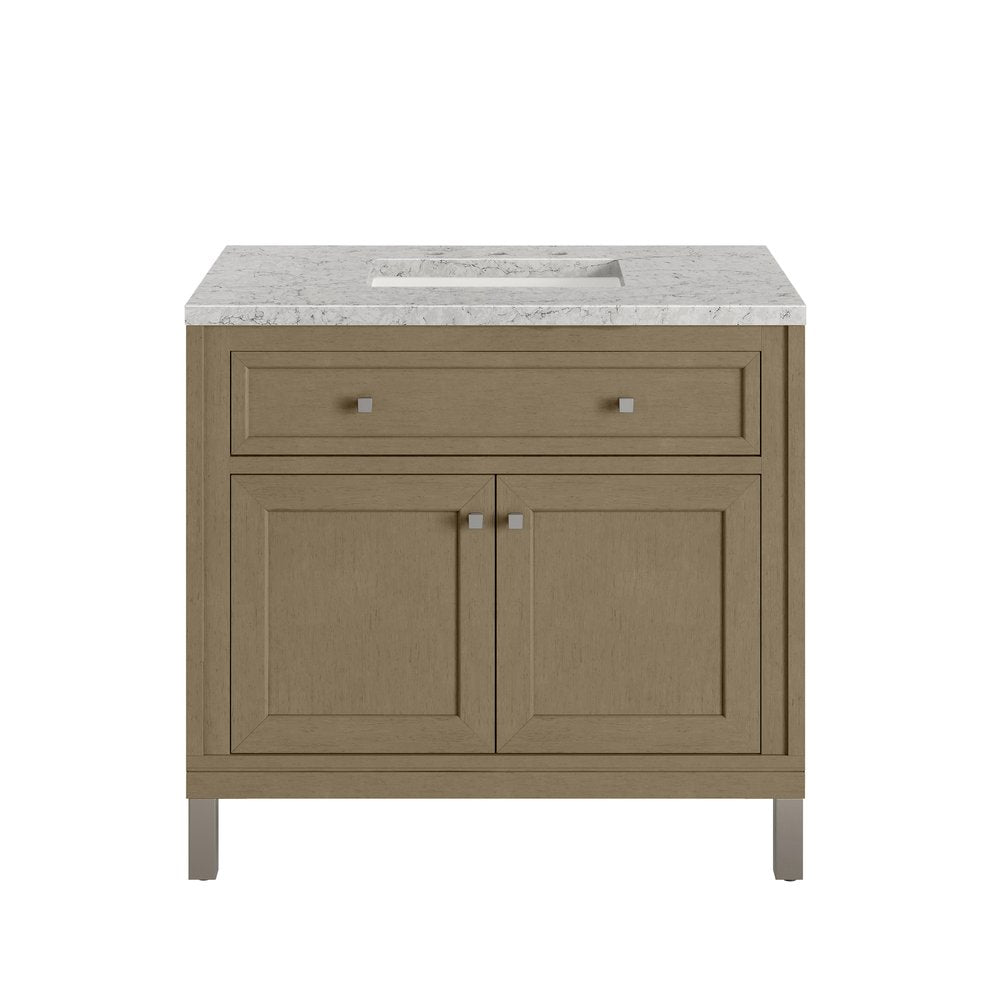 James Martin - Chicago 36" Single Vanity, Walnut Whisper, w/ 3 CM Eternal Jasmine Pearl Silestone® Top - 503-V36-WLW-3EJP view 2