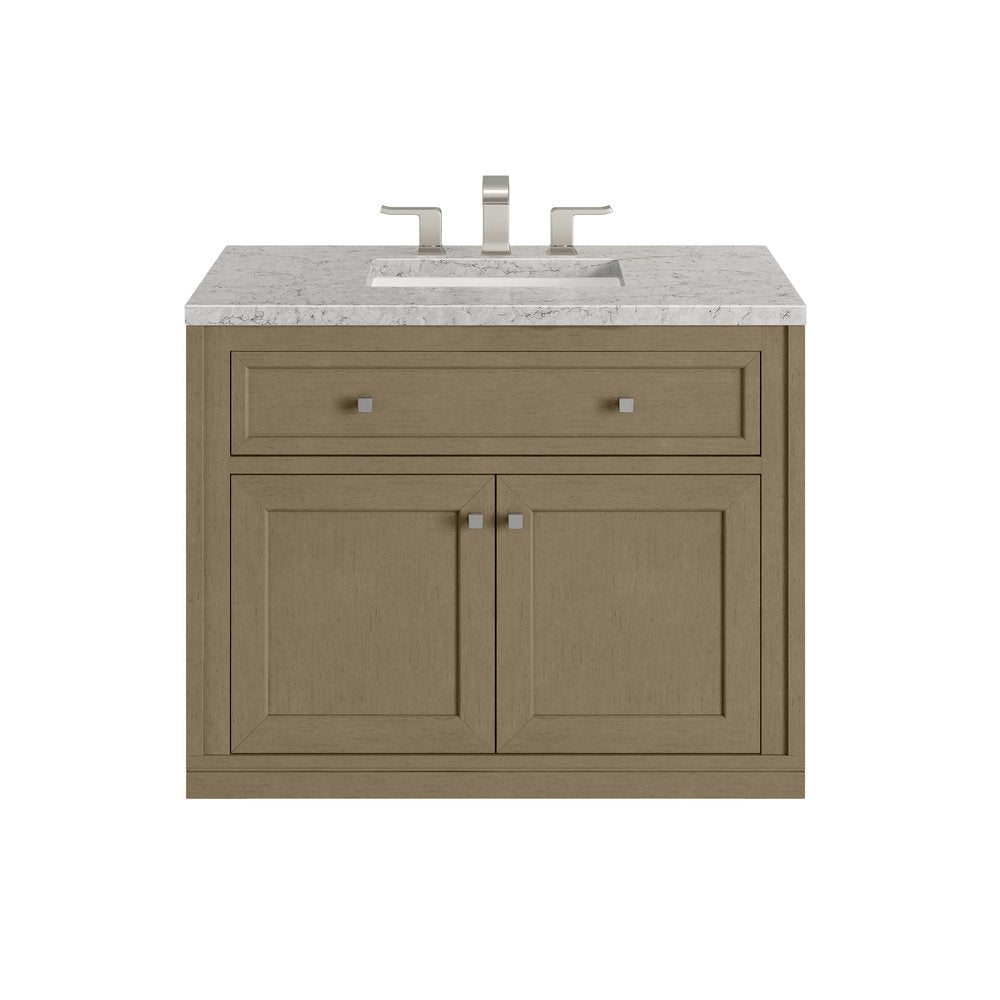 James Martin - Chicago 36" Single Vanity, Walnut Whisper, w/ 3 CM Eternal Jasmine Pearl Silestone® Top - 503-V36-WLW-3EJP view 3