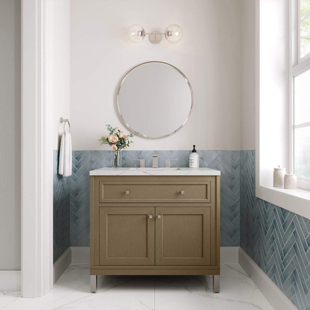 James Martin - Chicago 36" Single Vanity, Walnut Whisper, w/ 3 CM Ethereal Noctis Silestone® Top - 503-V36-WLW-3ENC view 5