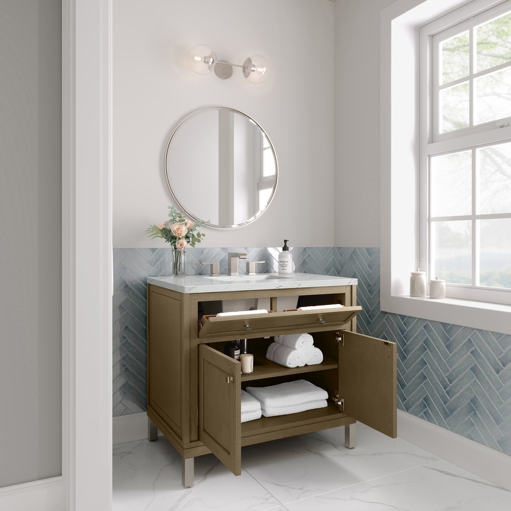 James Martin - Chicago 36" Single Vanity, Walnut Whisper, w/ 3 CM Ethereal Noctis Silestone® Top - 503-V36-WLW-3ENC view 9
