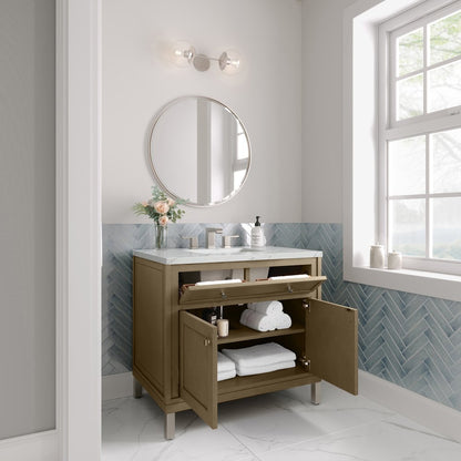 James Martin - Chicago 36" Single Vanity, Walnut Whisper, w/ 3 CM Ethereal Noctis Silestone® Top - 503-V36-WLW-3ENC view 9