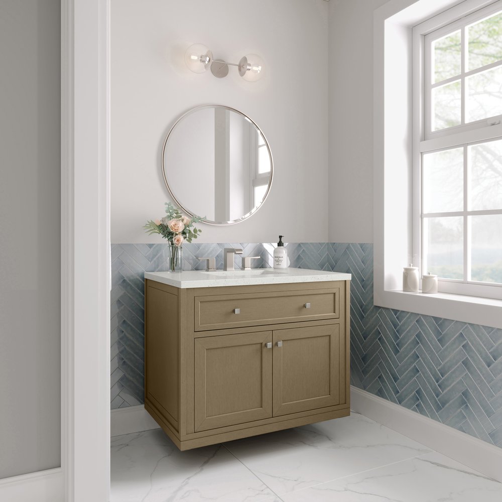 James Martin - Chicago 36" Single Vanity, Walnut Whisper, w/ 3 CM Lime Delight Silestone® Top - 503-V36-WLW-3LDL view 6