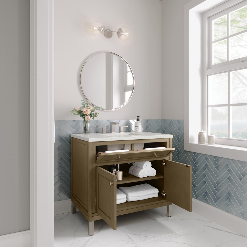 James Martin - Chicago 36" Single Vanity, Walnut Whisper, w/ 3 CM Lime Delight Silestone® Top - 503-V36-WLW-3LDL view 7