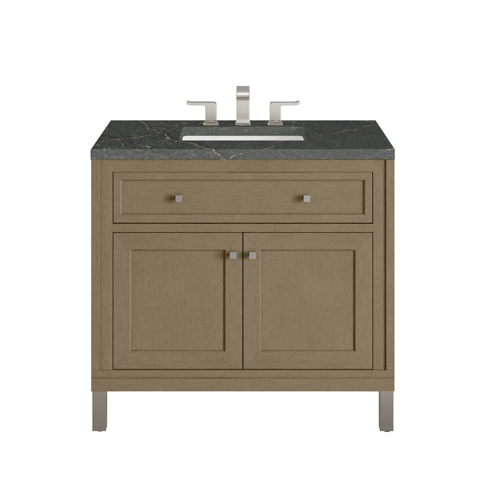 James Martin - Chicago 36" Single Vanity, Walnut Whisper, w/ 3 CM Parisien Bleu Silestone® Top - 503-V36-WLW-3PBL view 1